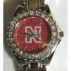 Nebraska Cornhuskers Ladies Watch, Bracelet, Metal, Crystal, Free Battery